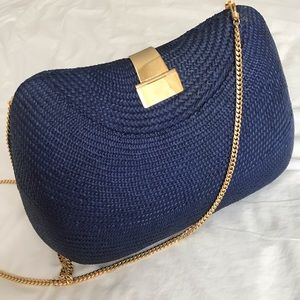 Vintage beautiful navy hard case weaved purse